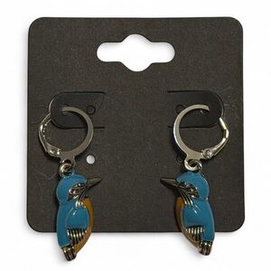 🛍️3/$15 Charming Blue Enamel Bird Earrings Silver Tone
